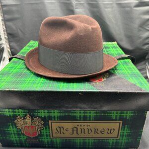 Vintage Kevin McAndrew Brow Wool Felt Fedora Hat Size 7 1/8 with Original Box
